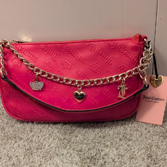 Nwt Juicy Couture Hot Pink Shoulder Bag with Gold Chain - Picture 1 of 16